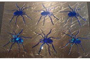 6 Bügelpailletten Spinnen hologramm blau